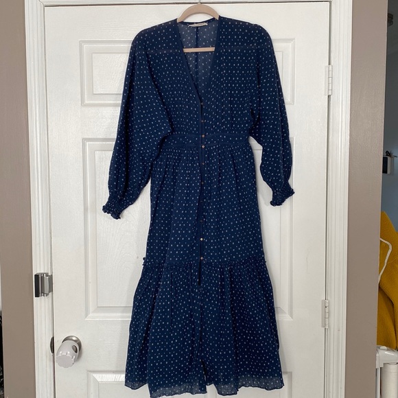 Ulla Johnson Navy Cotton Dress with Buttons - Picture 1 of 12